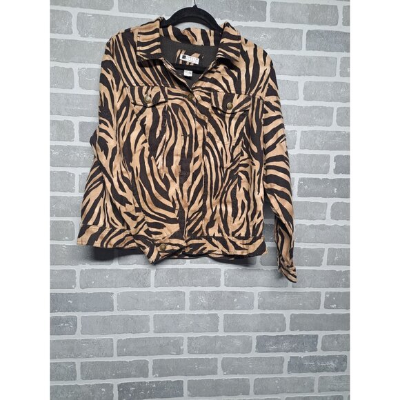 Carole Little  Vintage Y2K Women's Zebra Print‎ Linen Button Jacket 1X - Picture 1 of 9